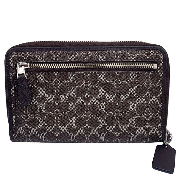 COACH Brown Gray Signature Wallet Wristlet - Picture 2 of 8